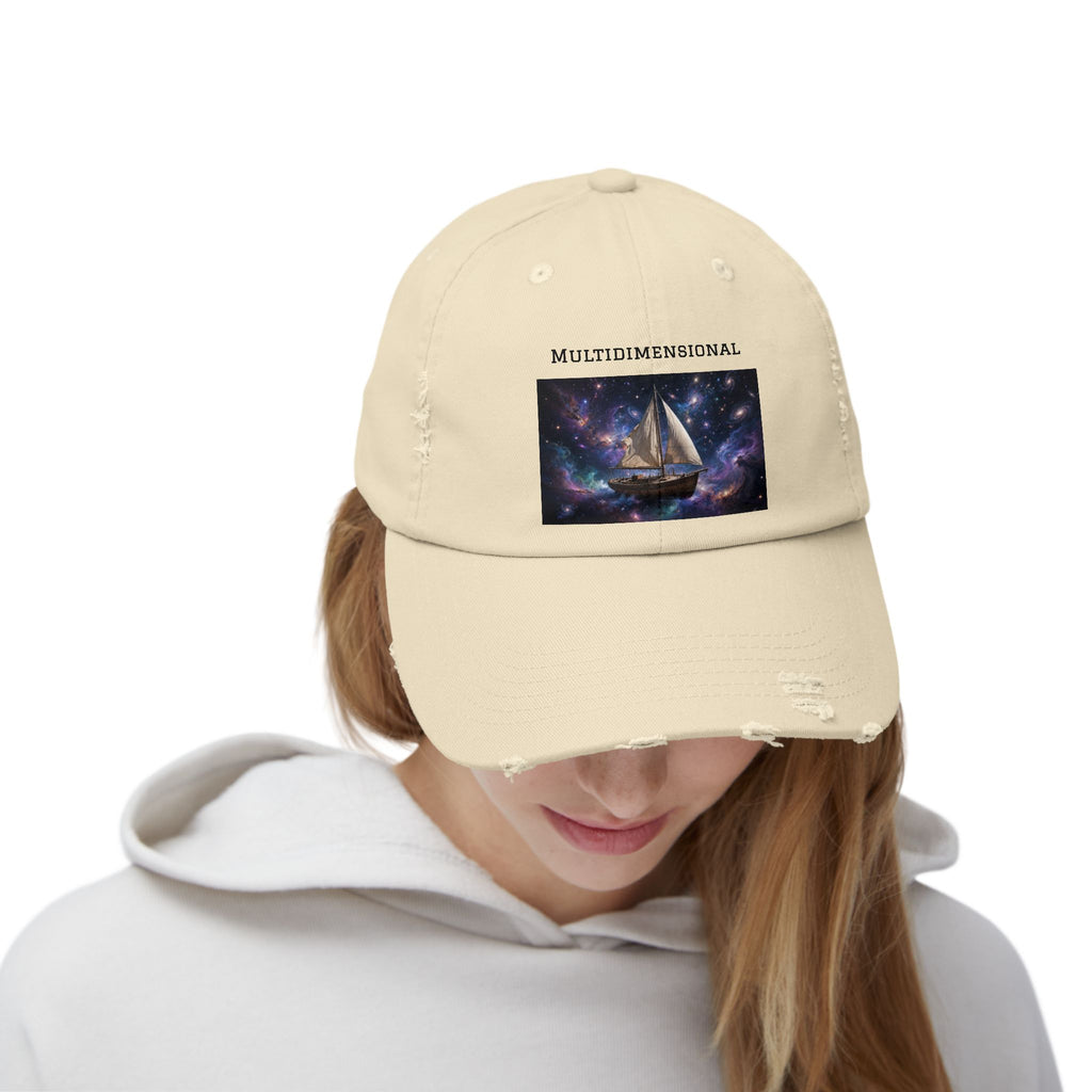 Multidimensional Sailboat Cap — Distressed Cosmic Sailing Dad Hat