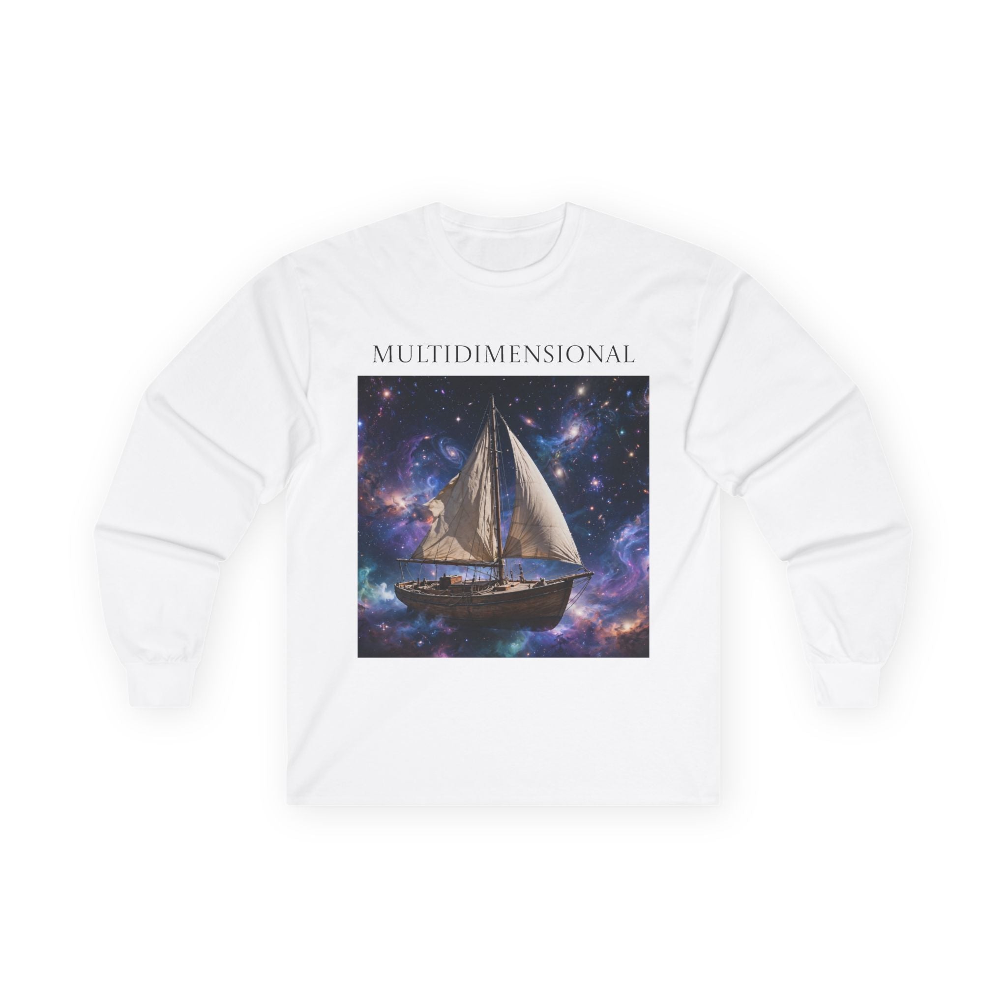 Multidimensional Sailboat Long Sleeve Tee — Cosmic Sail & Galaxy Design