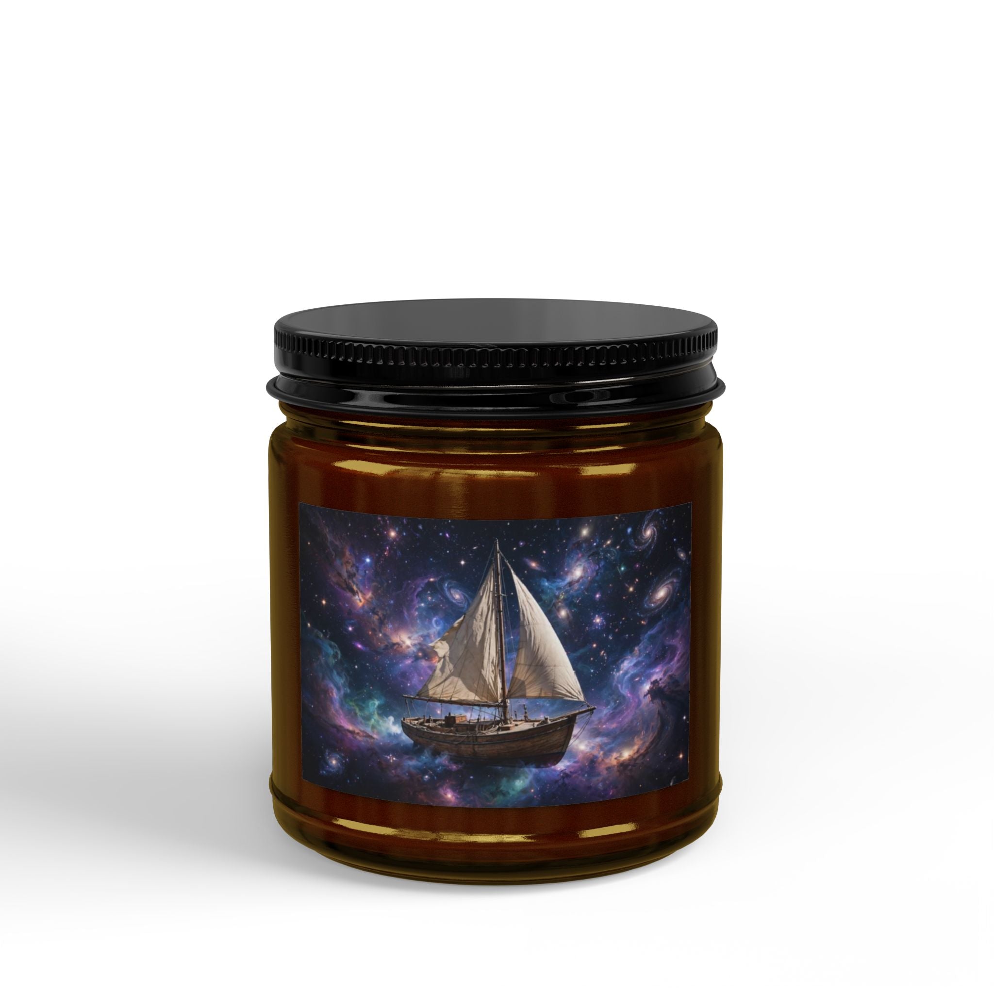 Sailboat Galaxy Soy Candle — Amber Jar Scented Candle with Black Lid (4 & 9 oz)
