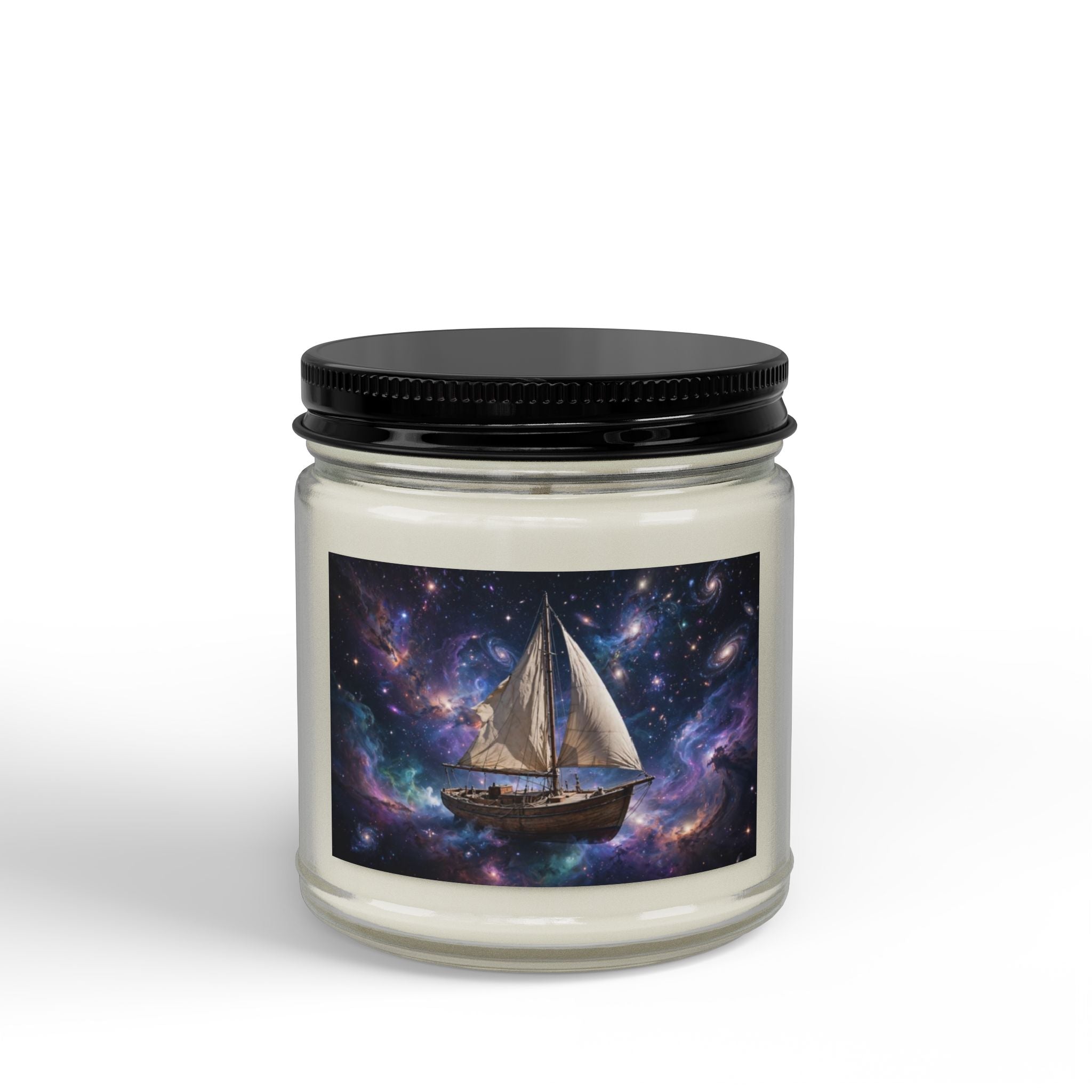Sailboat Galaxy Soy Candle — Amber Jar Scented Candle with Black Lid (4 & 9 oz)