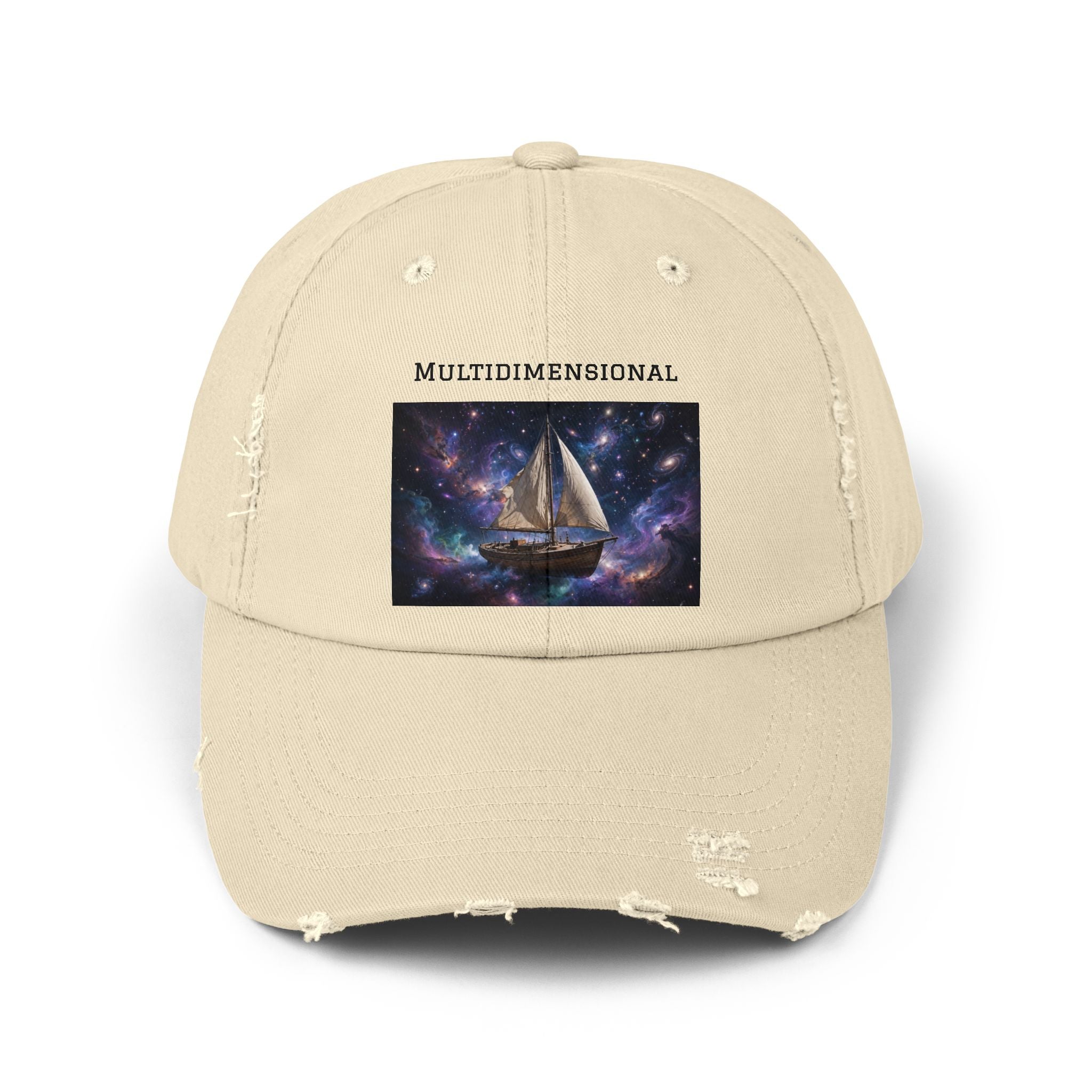 Multidimensional Sailboat Cap — Distressed Cosmic Sailing Dad Hat