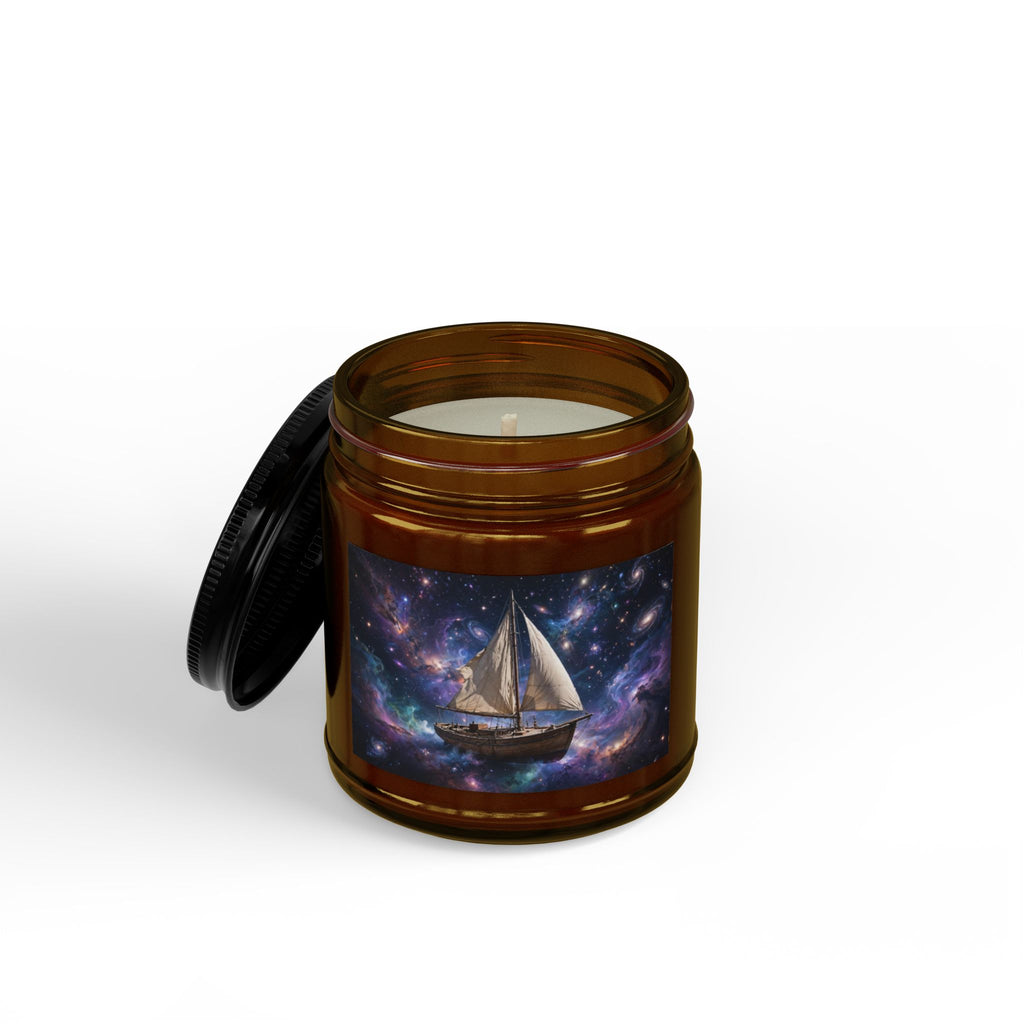 Sailboat Galaxy Soy Candle — Amber Jar Scented Candle with Black Lid (4 & 9 oz)