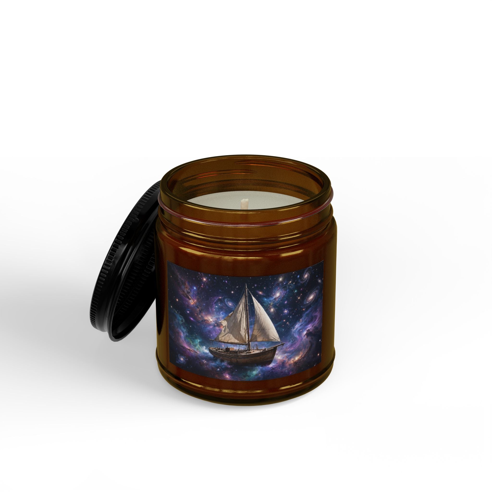 Sailboat Galaxy Soy Candle — Amber Jar Scented Candle with Black Lid (4 & 9 oz)